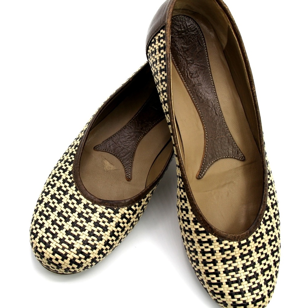 Marni Black & Off White Woven Flats